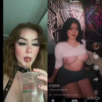Goth slut shows off her perky tits